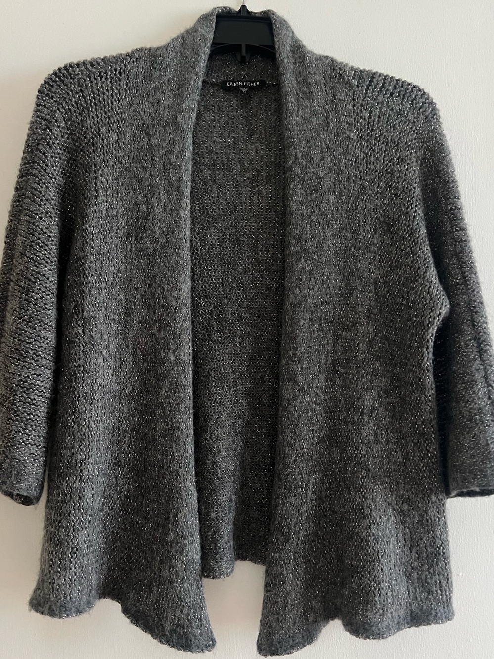 Eileen Fisher Gray Silver Open Front Knit Cardigan Sweater Size M